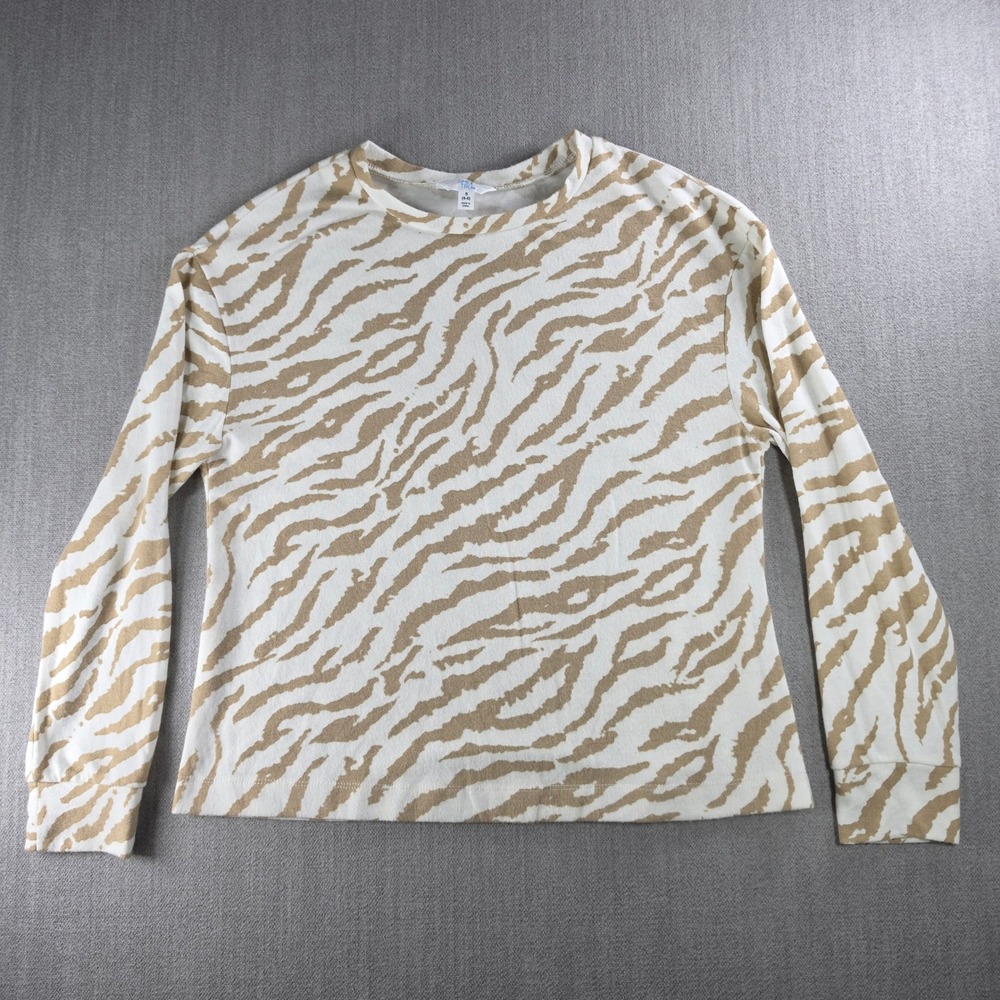 Time and‎ Tru Top Womens S Tan Zebra Print Long Sleeve Crew Neck Knit Shirt